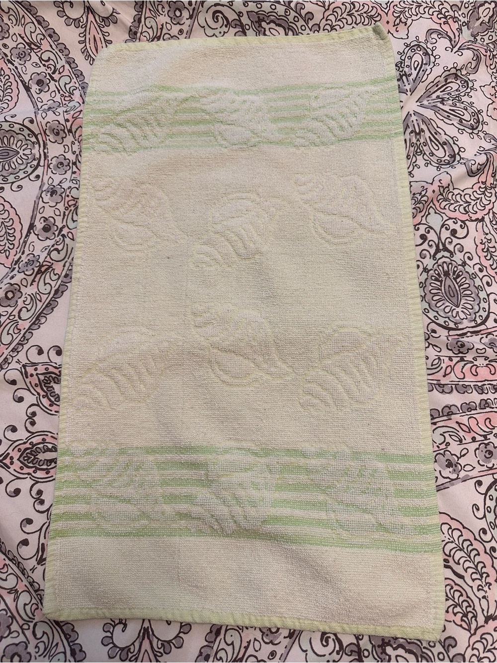 2️⃣Vintage Soft Green Decorative Hand Towel with Shell Imprint